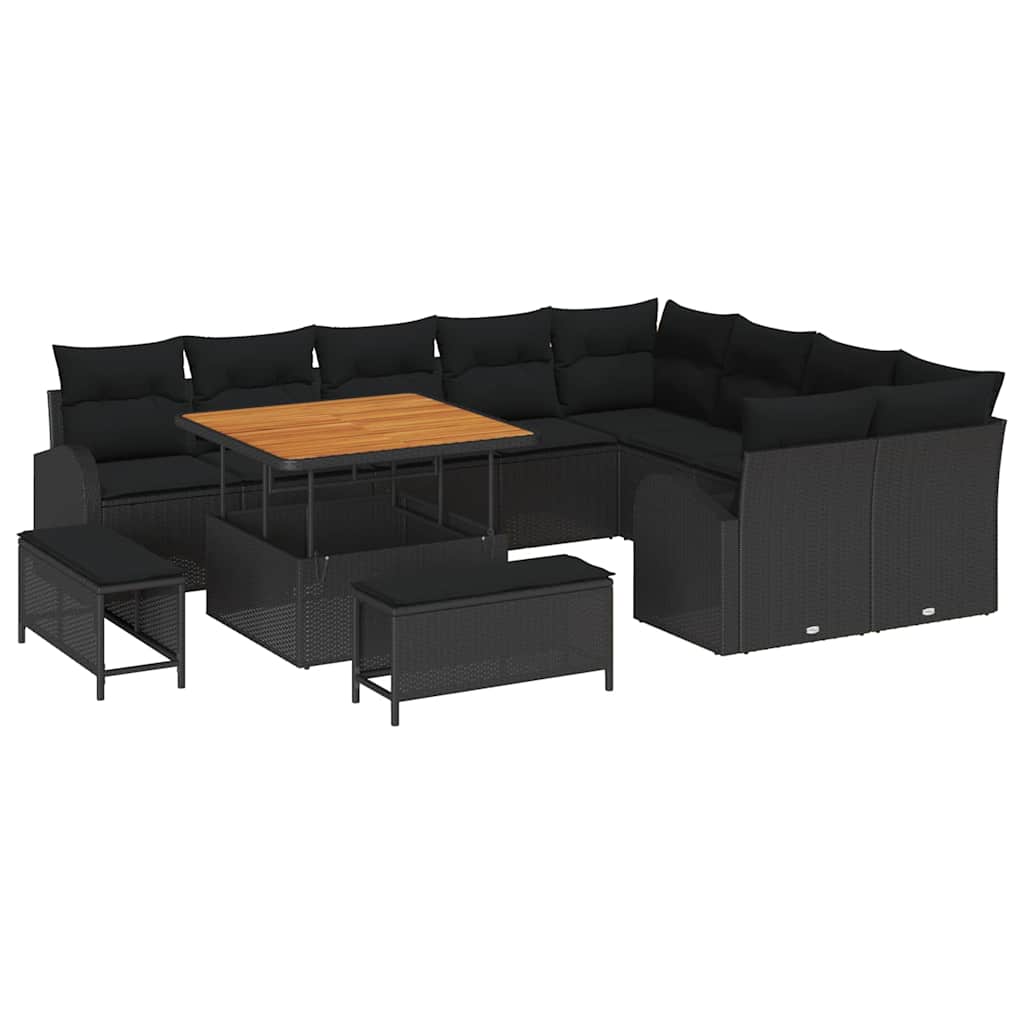 Havesofa Sæt med pude med pude 12 pcs Sort 100 x 100 x 71 cm