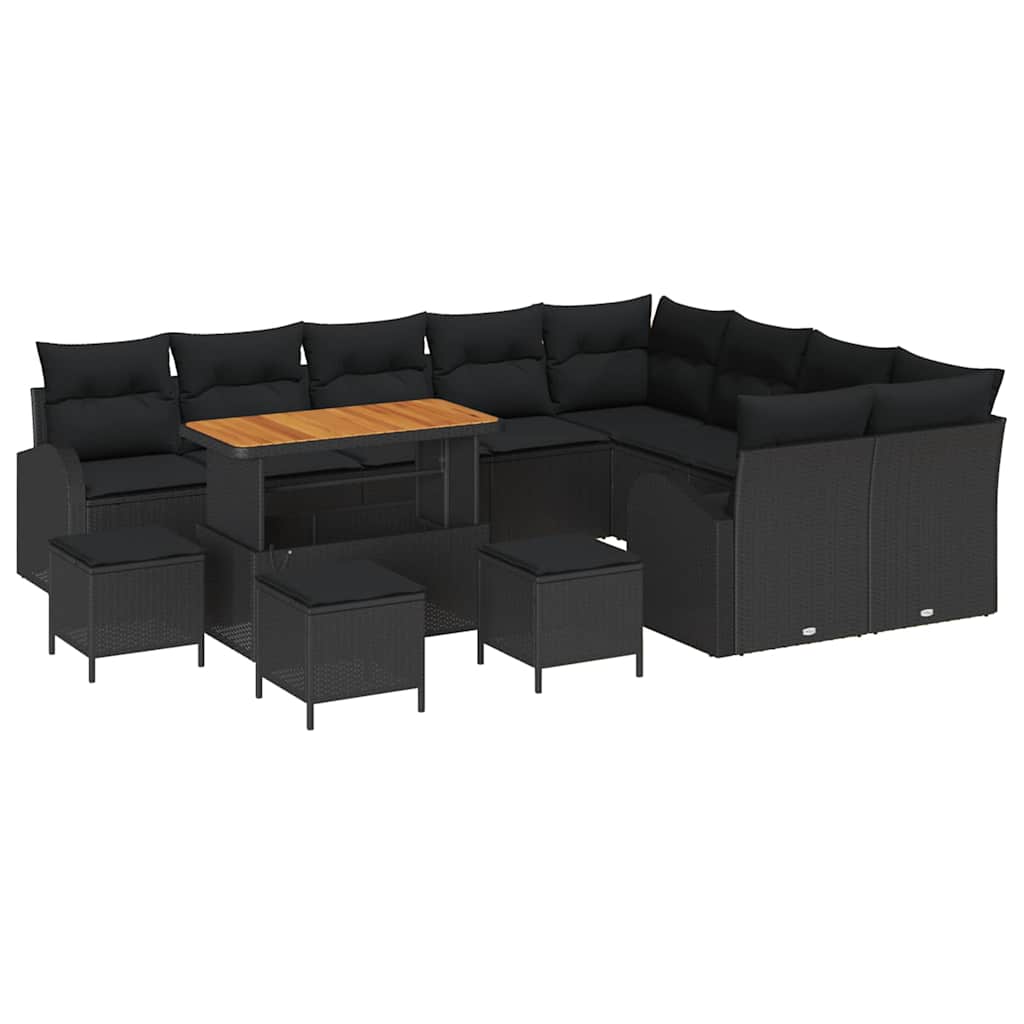 Havesofa Sæt med pude med pude 13 pcs Sort 110 x 55 x 71 cm
