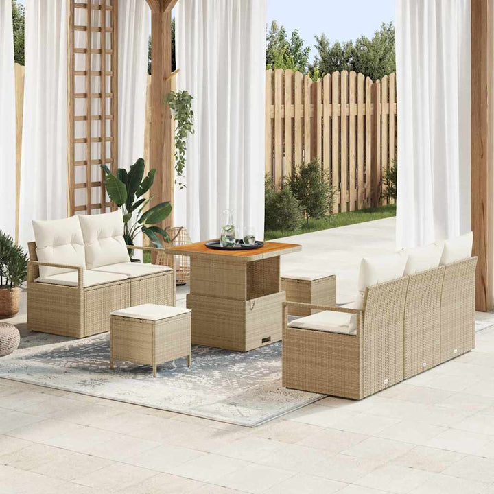 Havesofa Sæt med pude med opbevaring 8 pcs Beige og creme