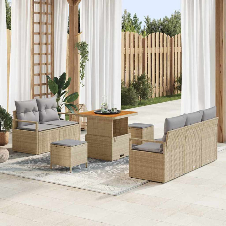Havesofa Sæt med pude med opbevaring 8 pcs Beige og lys grå