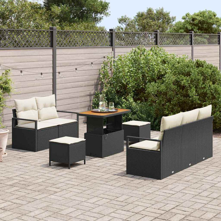 Havesofa Sæt med pude med opbevaring 8 pcs Sort og Cream