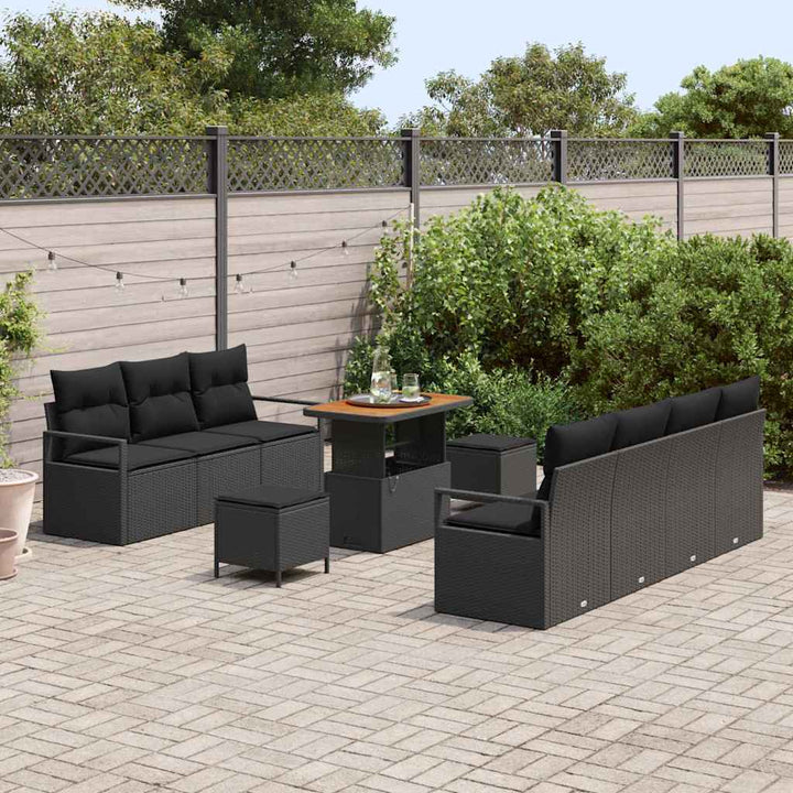 Havesofa Sæt med pude med pude 10 pcs Sort 90 x 55 x 71 cm