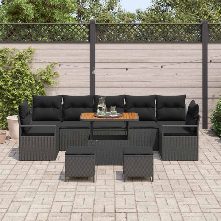 Havesofa Sæt med pude med pude 10 pcs Sort 90 x 55 x 71 cm