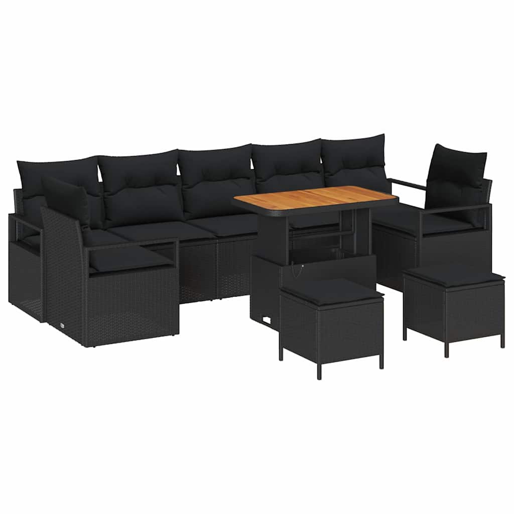 Havesofa Sæt med pude med pude 10 pcs Sort 90 x 55 x 71 cm