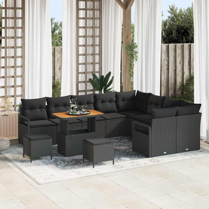 Havesofa Sæt med pude med pude 12 pcs Sort 90 x 55 x 71 cm