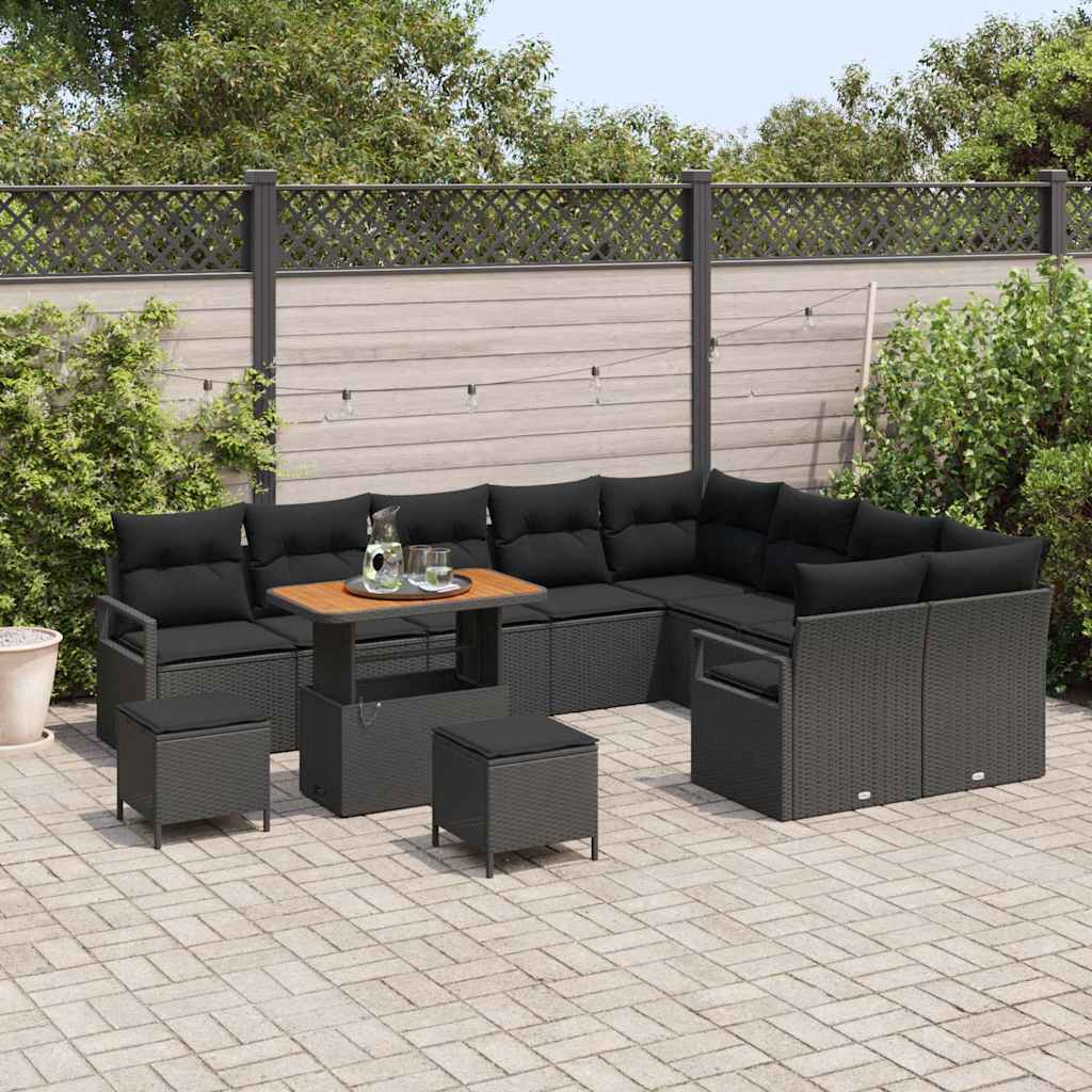 Havesofa Sæt med pude med pude 12 pcs Sort 90 x 55 x 71 cm