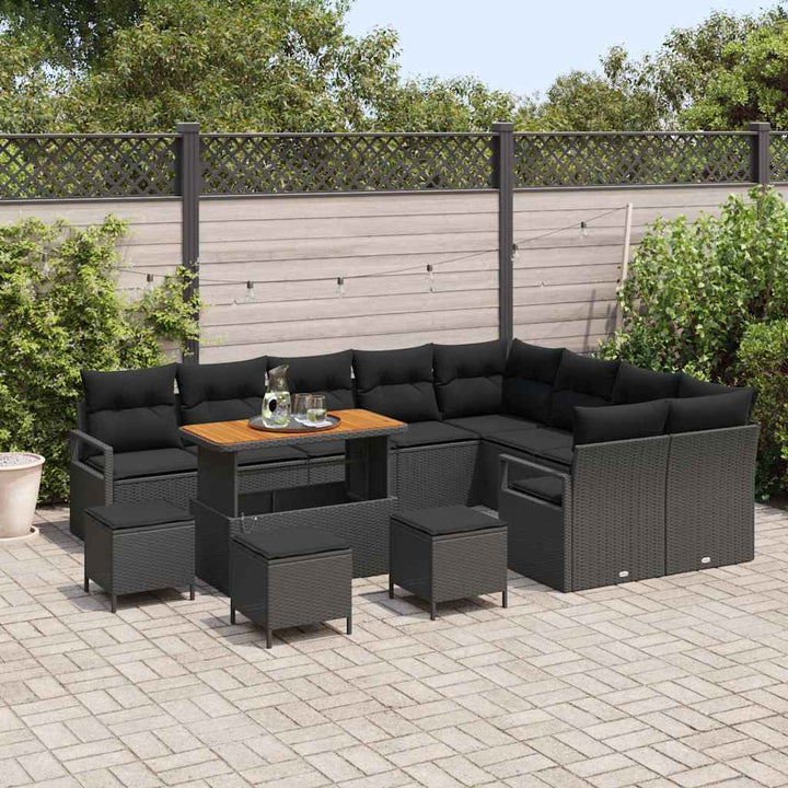 Havesofa Sæt med pude med pude 13 pcs Sort 110 x 55 x 71 cm