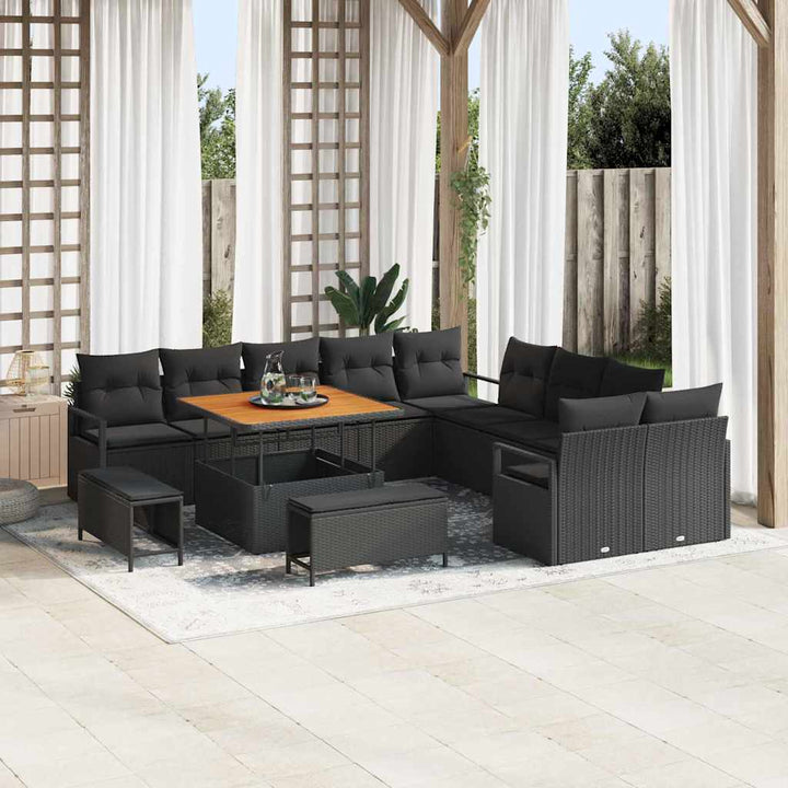 Havesofa Sæt med pude med pude 13 pcs Sort 100 x 100 x 71 cm