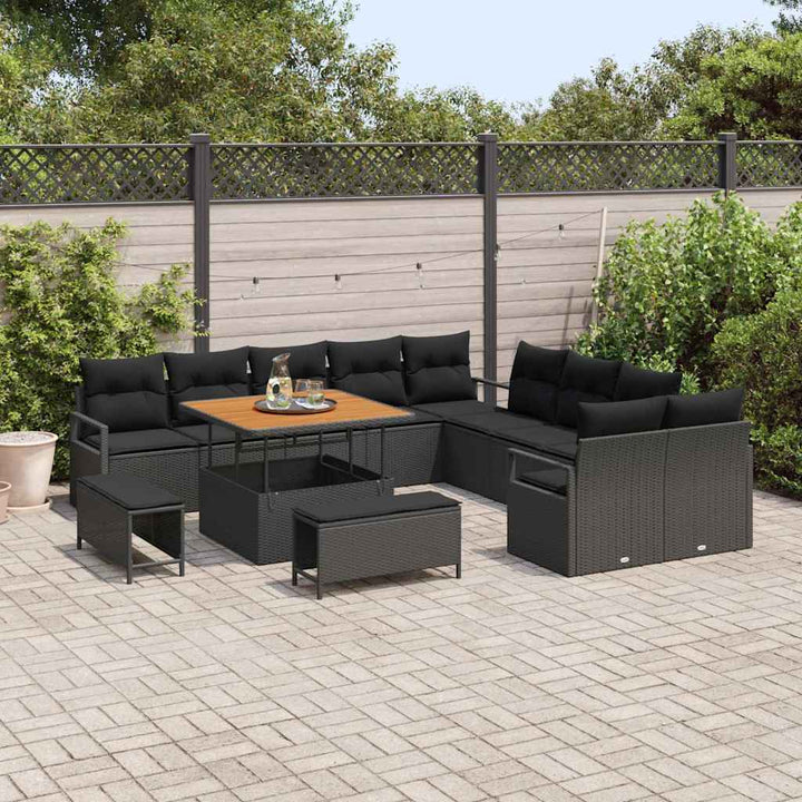 Havesofa Sæt med pude med pude 13 pcs Sort 100 x 100 x 71 cm