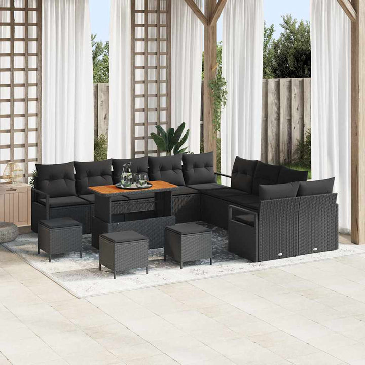 Havesofa Sæt med pude med pude 14 pcs Sort 110 x 55 x 71 cm