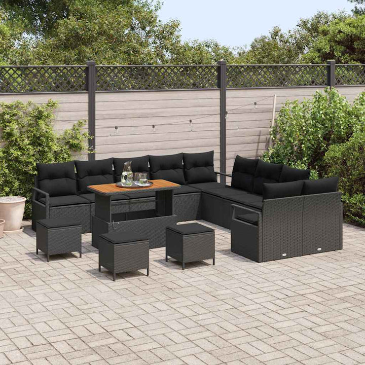 Havesofa Sæt med pude med pude 14 pcs Sort 110 x 55 x 71 cm