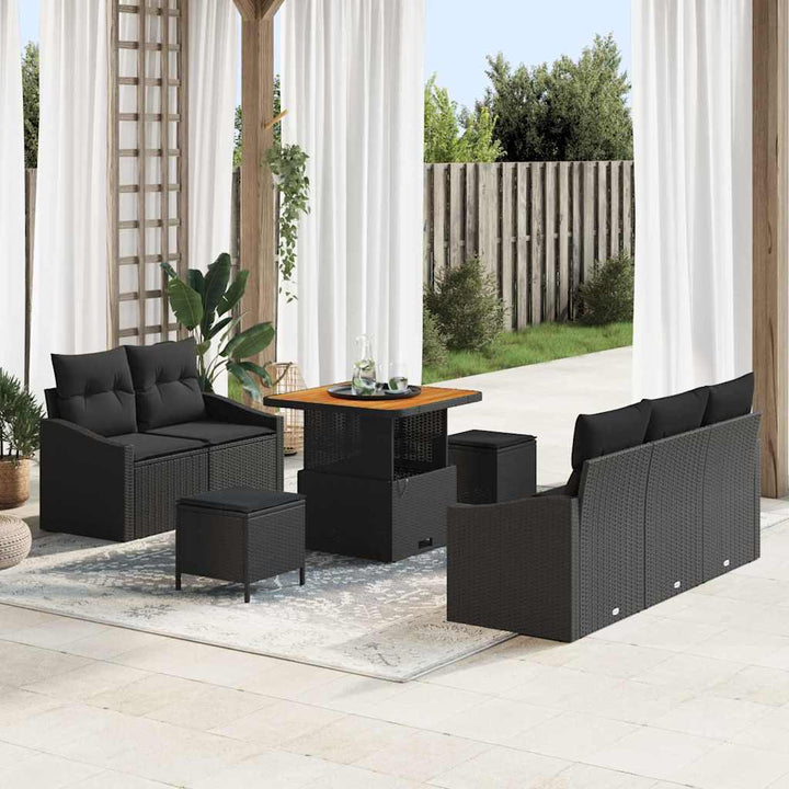 Havesofa Sæt med pude med opbevaring 8 pcs Sort 80 x 80 x 71 cm
