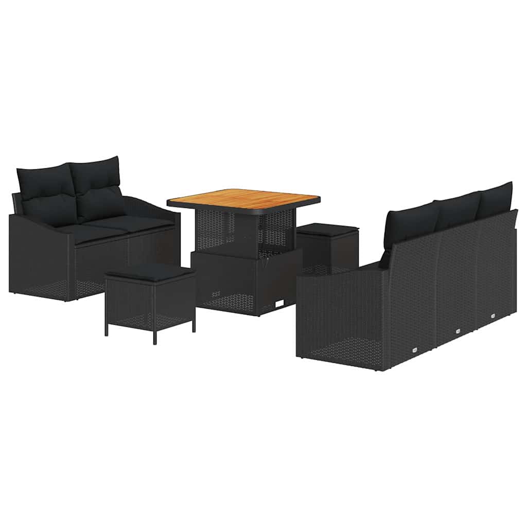 Havesofa Sæt med pude med opbevaring 8 pcs Sort 80 x 80 x 71 cm