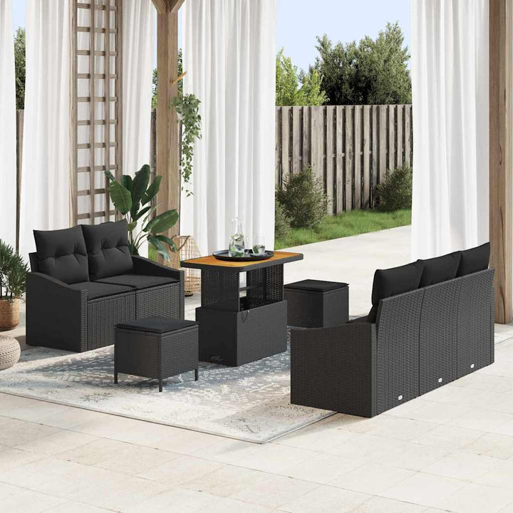 Havesofa Sæt med pude med opbevaring 8 pcs Sort 90 x 55 x 71 cm