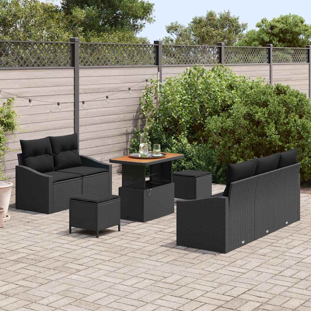Havesofa Sæt med pude med opbevaring 8 pcs Sort 90 x 55 x 71 cm