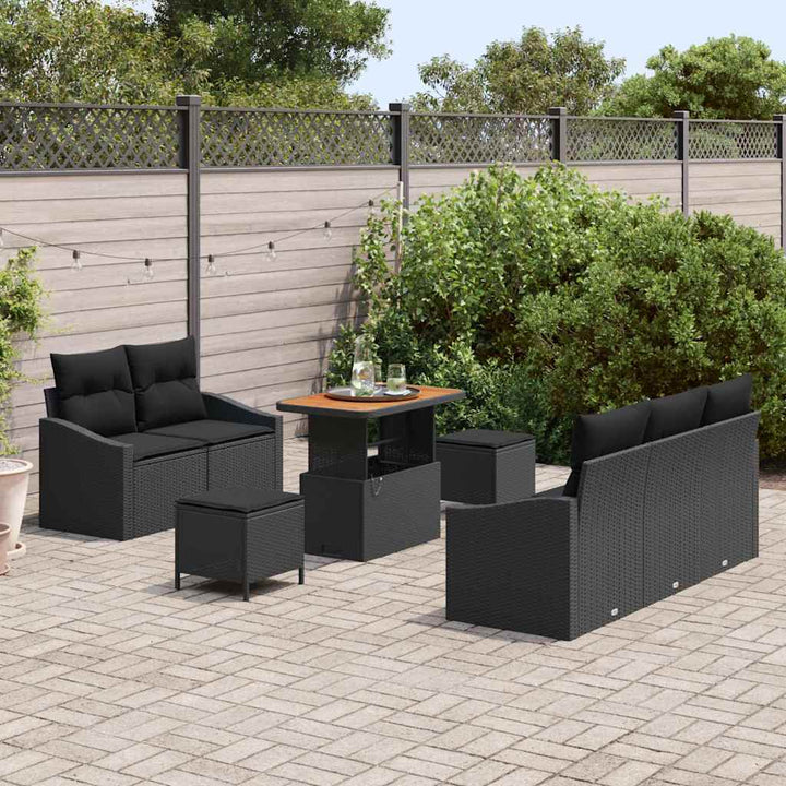 Havesofa Sæt med pude med opbevaring 8 pcs Sort 90 x 55 x 71 cm