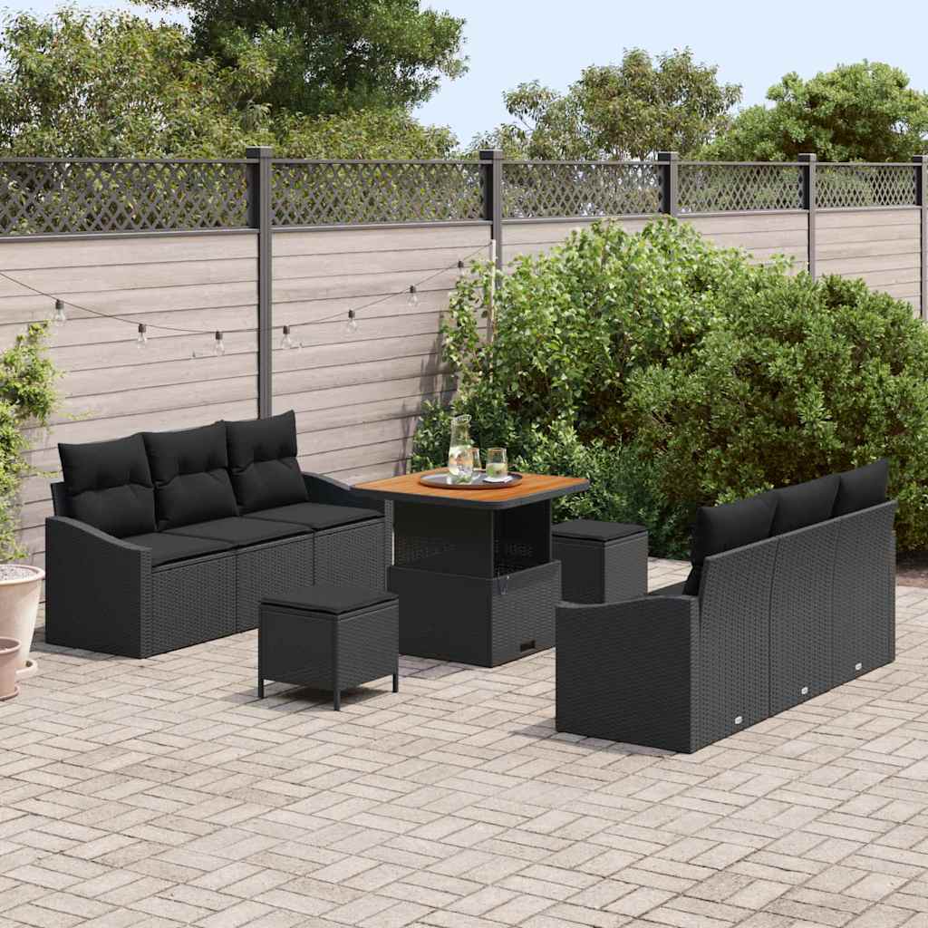 Havesofa Sæt med pude med opbevaring 9 pcs Sort 80 x 80 x 71 cm