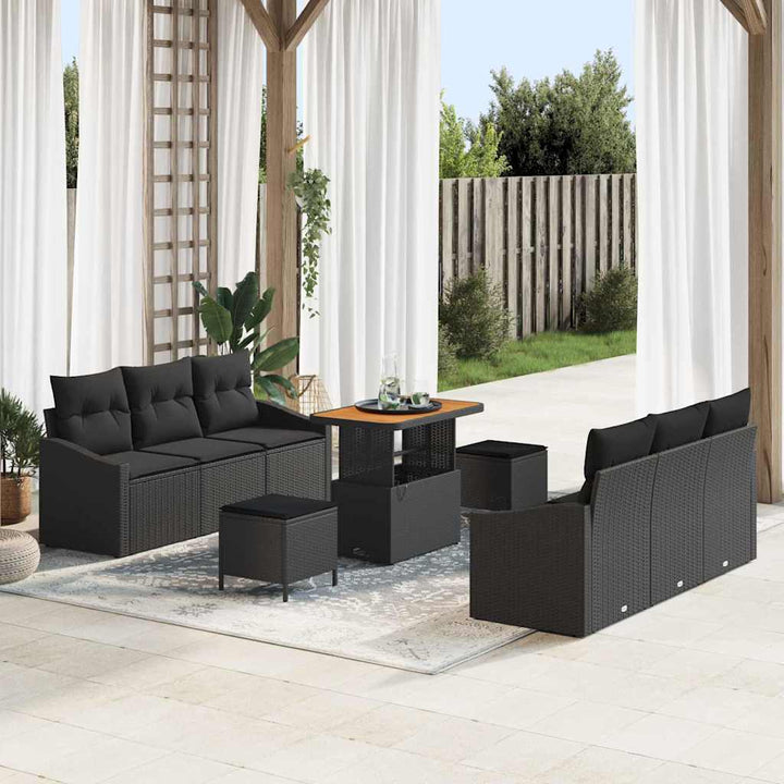 Havesofa Sæt med pude med opbevaring 9 pcs Sort 90 x 55 x 71 cm