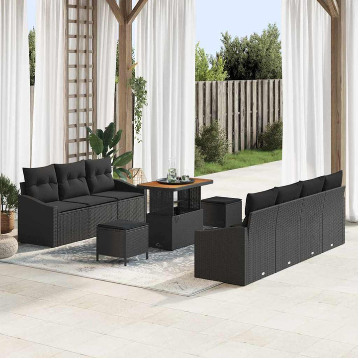 Havesofa Sæt med pude med pude 10 pcs Sort 90 x 55 x 71 cm