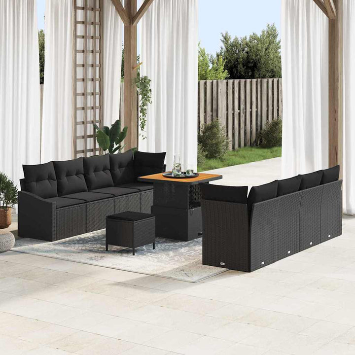 Havesofa Sæt med pude med pude 11 pcs Sort 80 x 80 x 71 cm
