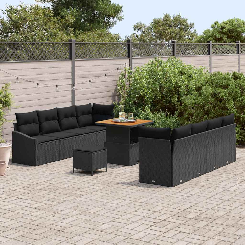 Havesofa Sæt med pude med pude 11 pcs Sort 80 x 80 x 71 cm