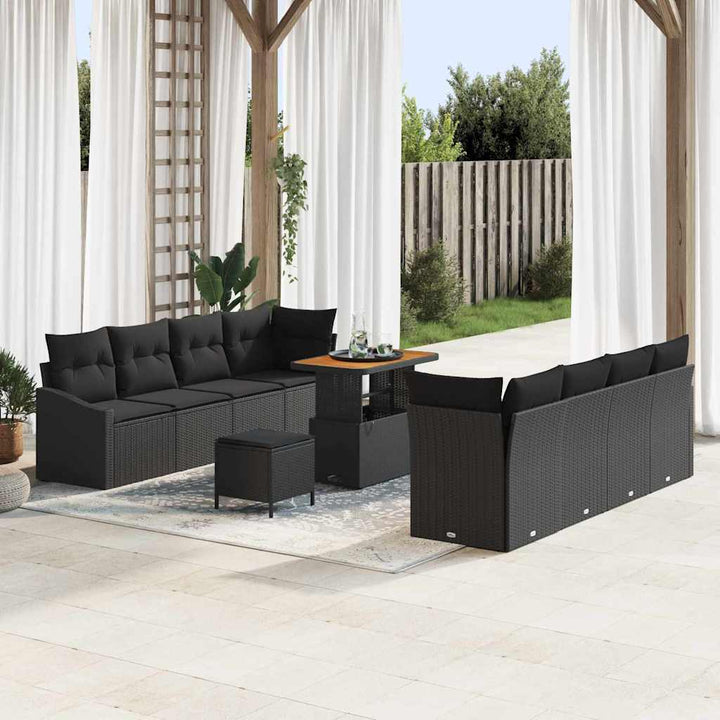 Havesofa Sæt med pude med pude 11 pcs Sort 90 x 55 x 71 cm