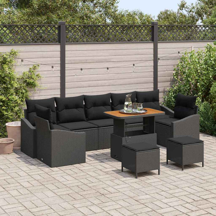Havesofa Sæt med pude med pude 10 pcs Sort 90 x 55 x 71 cm