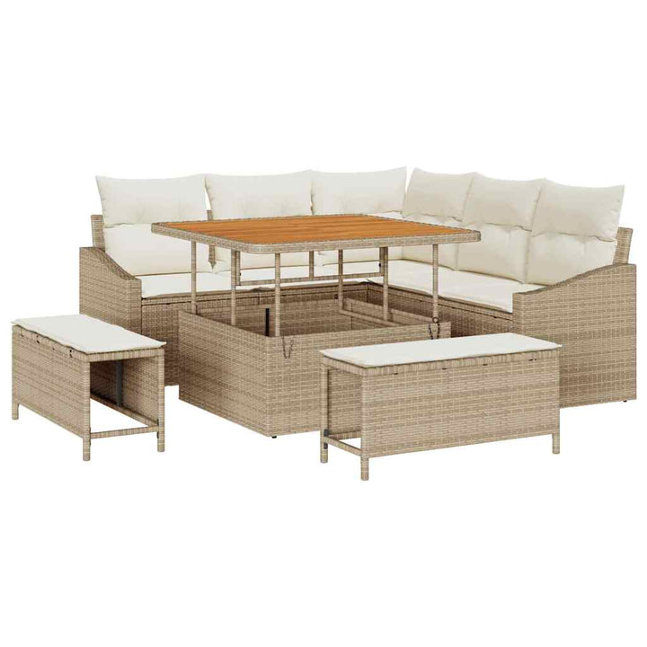 Havesofa Sæt med pude med opbevaring 8 pcs Beige og creme