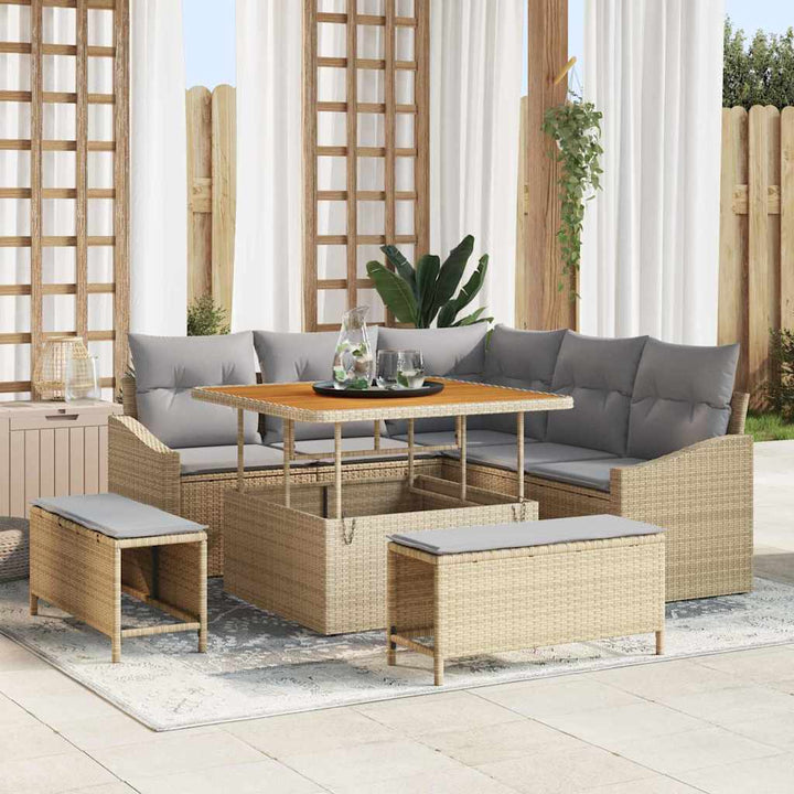 Havesofa Sæt med pude med opbevaring 8 pcs Beige og lys grå