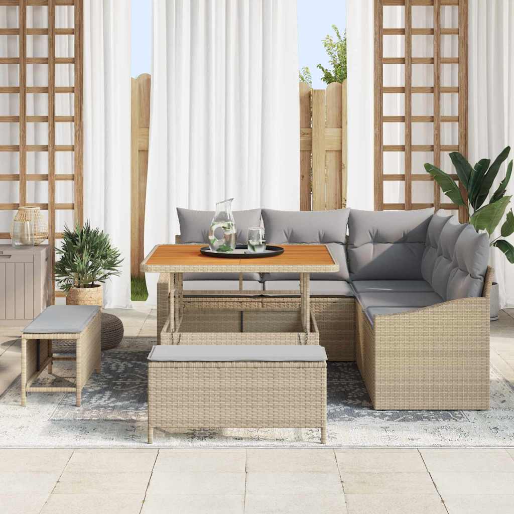 Havesofa Sæt med pude med opbevaring 8 pcs Beige og lys grå