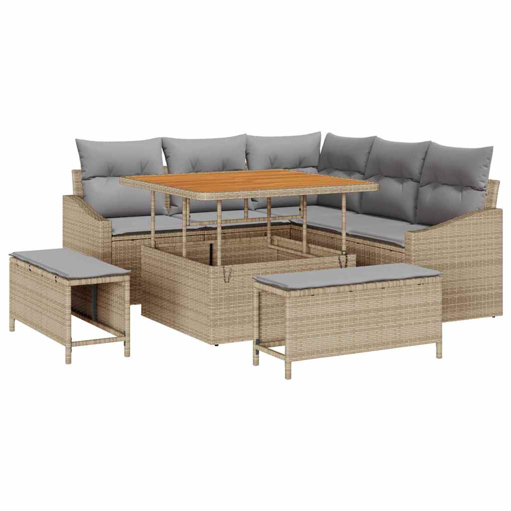 Havesofa Sæt med pude med opbevaring 8 pcs Beige og lys grå