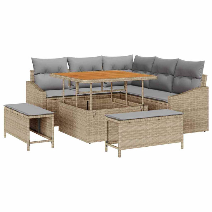 Havesofa Sæt med pude med opbevaring 8 pcs Beige og lys grå