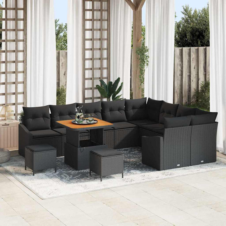 Havesofa Sæt med pude med pude 12 pcs Sort 80 x 80 x 71 cm