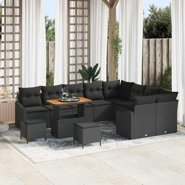 Havesofa Sæt med pude med pude 12 pcs Sort 90 x 55 x 71 cm