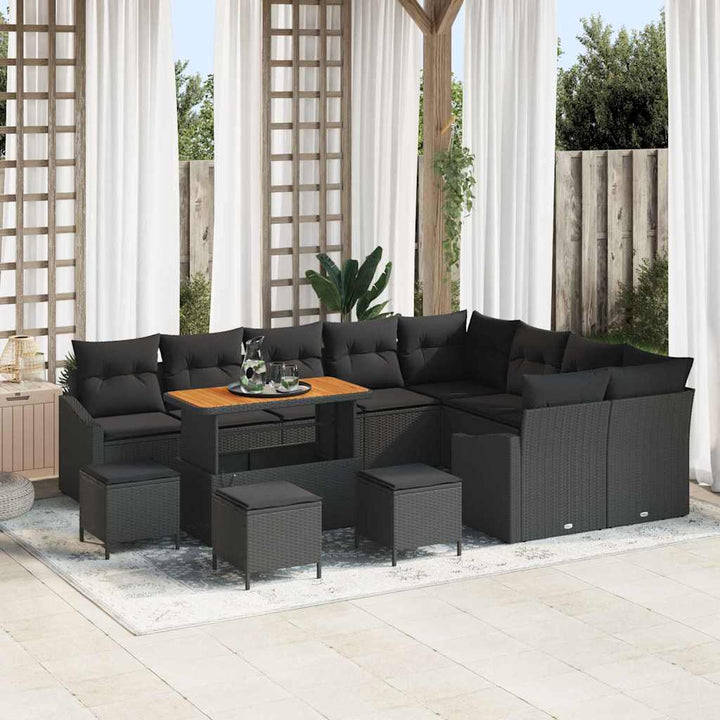 Havesofa Sæt med pude med pude 13 pcs Sort 110 x 55 x 71 cm