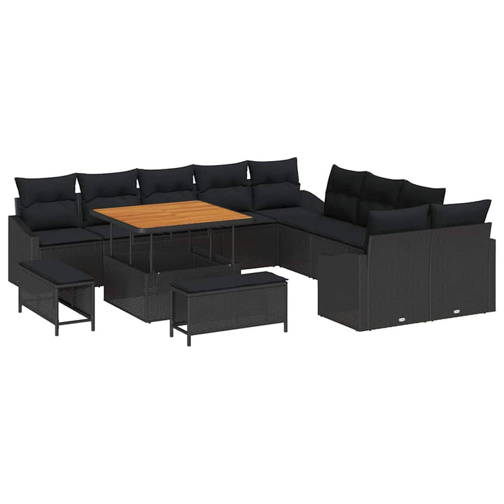 Havesofa Sæt med pude med pude 13 pcs Sort 100 x 100 x 71 cm