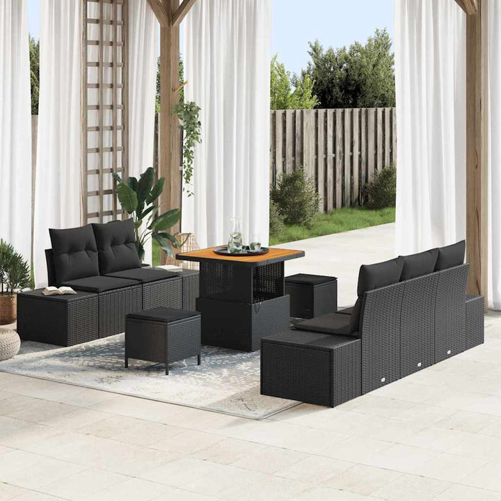 Havesofa Sæt med pude med opbevaring 8 pcs Sort 80 x 80 x 71 cm