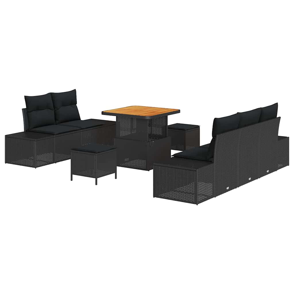Havesofa Sæt med pude med opbevaring 8 pcs Sort 80 x 80 x 71 cm