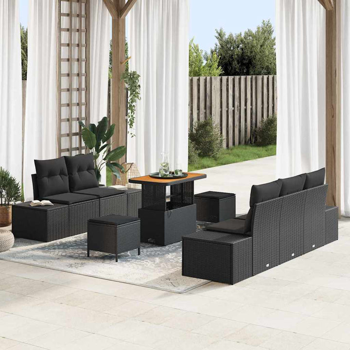 Havesofa Sæt med pude med opbevaring 8 pcs Sort 90 x 55 x 71 cm