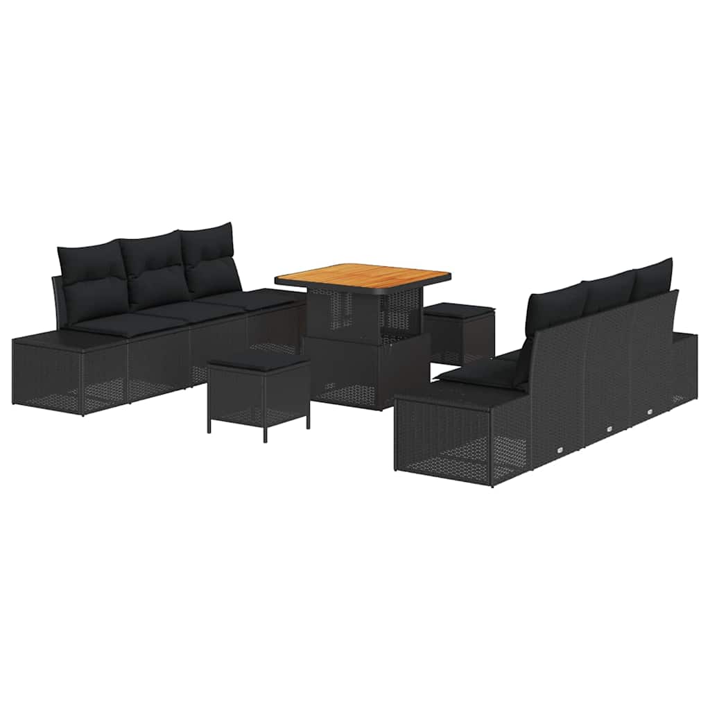 Havesofa Sæt med pude med opbevaring 9 pcs Sort 80 x 80 x 71 cm