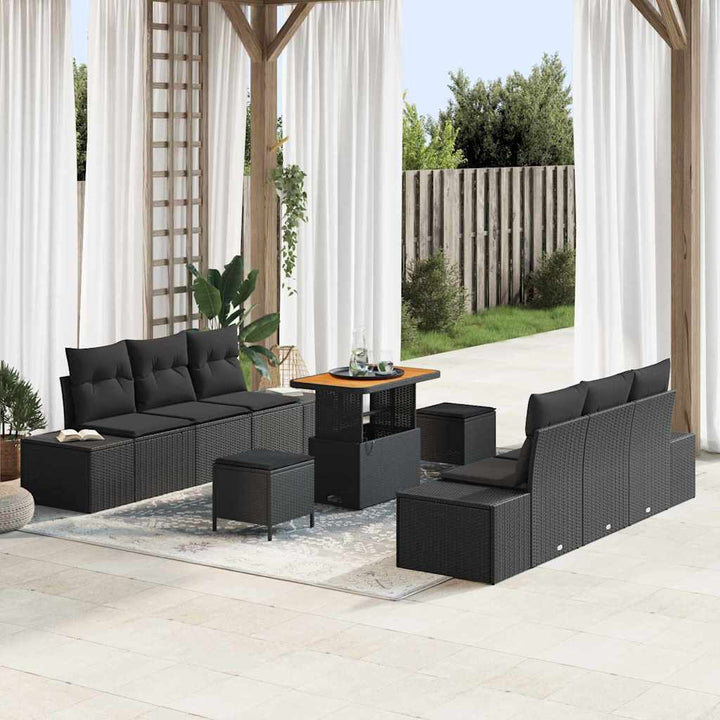 Havesofa Sæt med pude med opbevaring 9 pcs Sort 90 x 55 x 71 cm