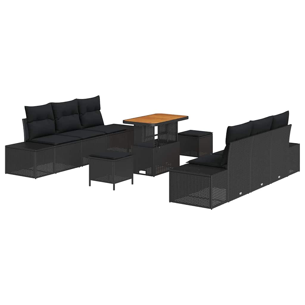 Havesofa Sæt med pude med opbevaring 9 pcs Sort 90 x 55 x 71 cm