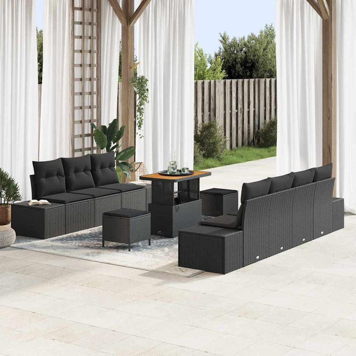 Havesofa Sæt med pude med pude 10 pcs Sort 90 x 55 x 71 cm