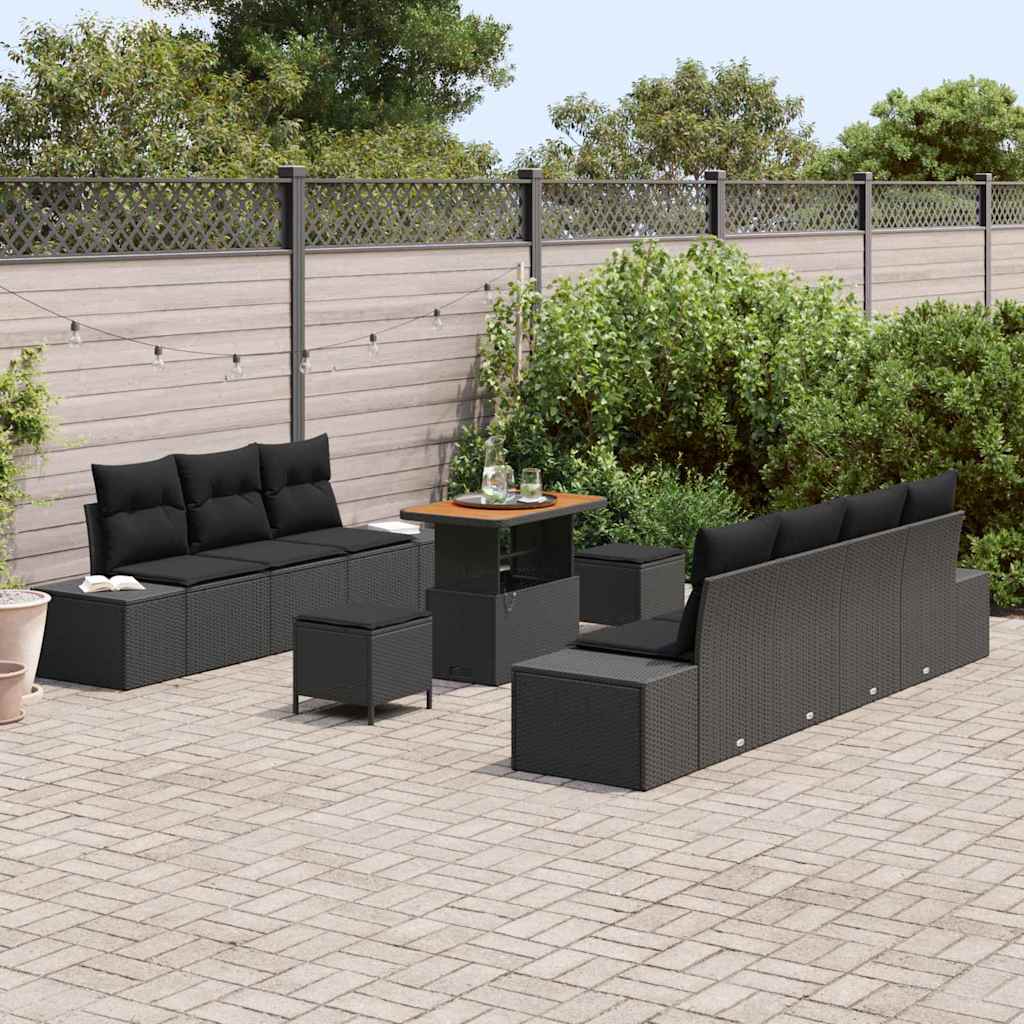 Havesofa Sæt med pude med pude 10 pcs Sort 90 x 55 x 71 cm
