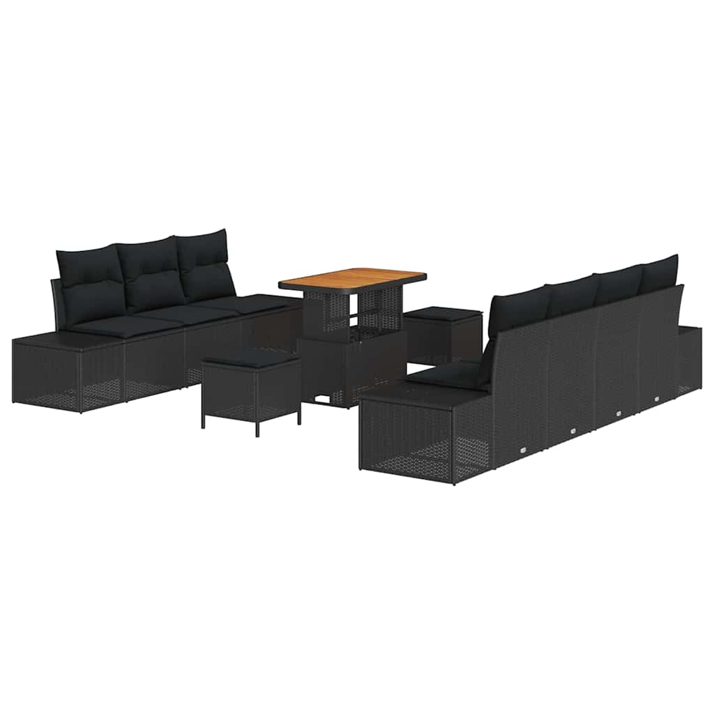 Havesofa Sæt med pude med pude 10 pcs Sort 90 x 55 x 71 cm