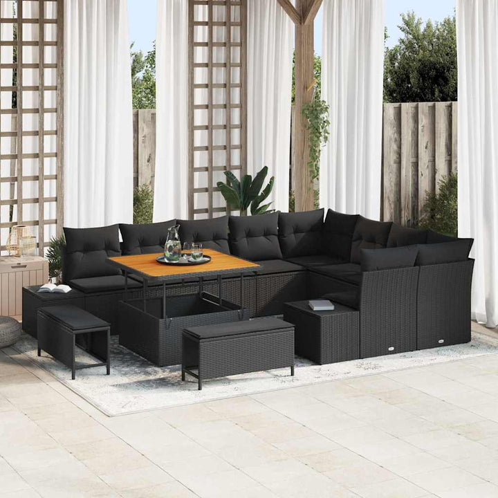 Havesofa Sæt med pude med pude 12 pcs Sort 100 x 100 x 71 cm