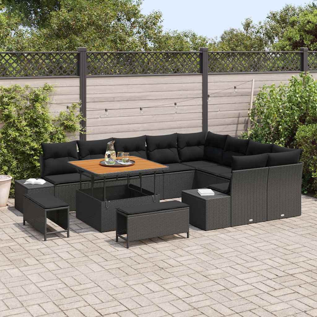 Havesofa Sæt med pude med pude 12 pcs Sort 100 x 100 x 71 cm