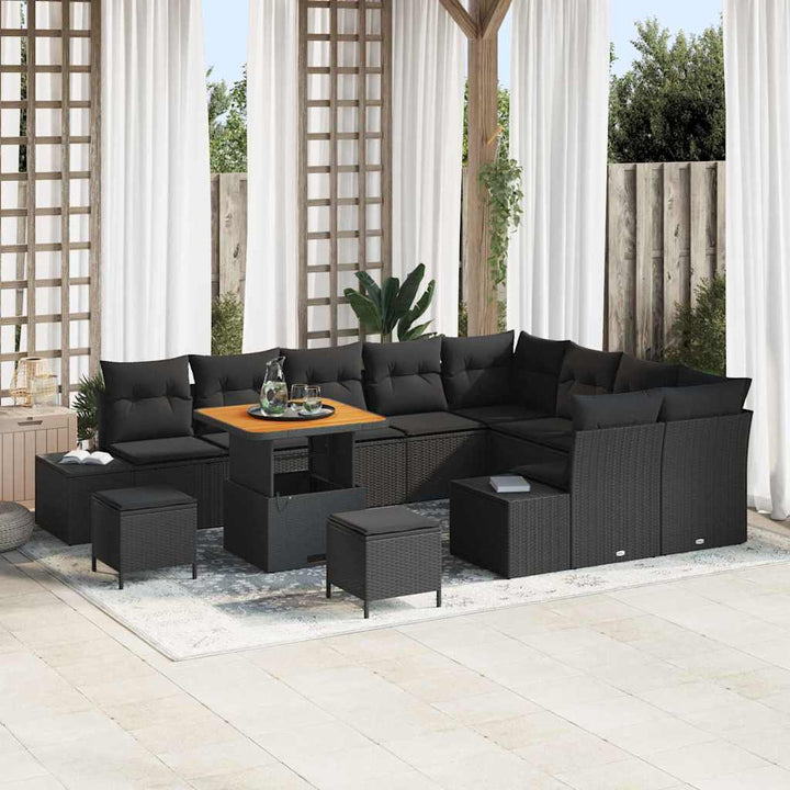 Havesofa Sæt med pude med pude 12 pcs Sort 80 x 80 x 71 cm