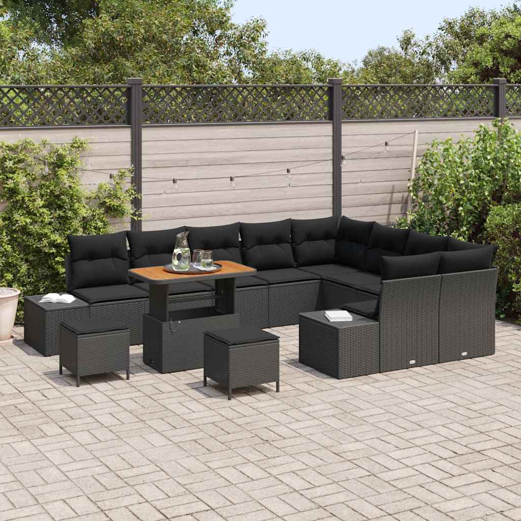Havesofa Sæt med pude med pude 12 pcs Sort 90 x 55 x 71 cm