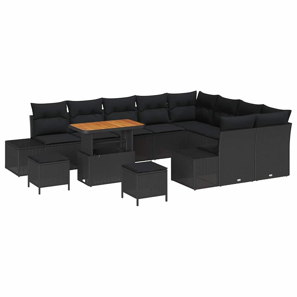 Havesofa Sæt med pude med pude 12 pcs Sort 90 x 55 x 71 cm